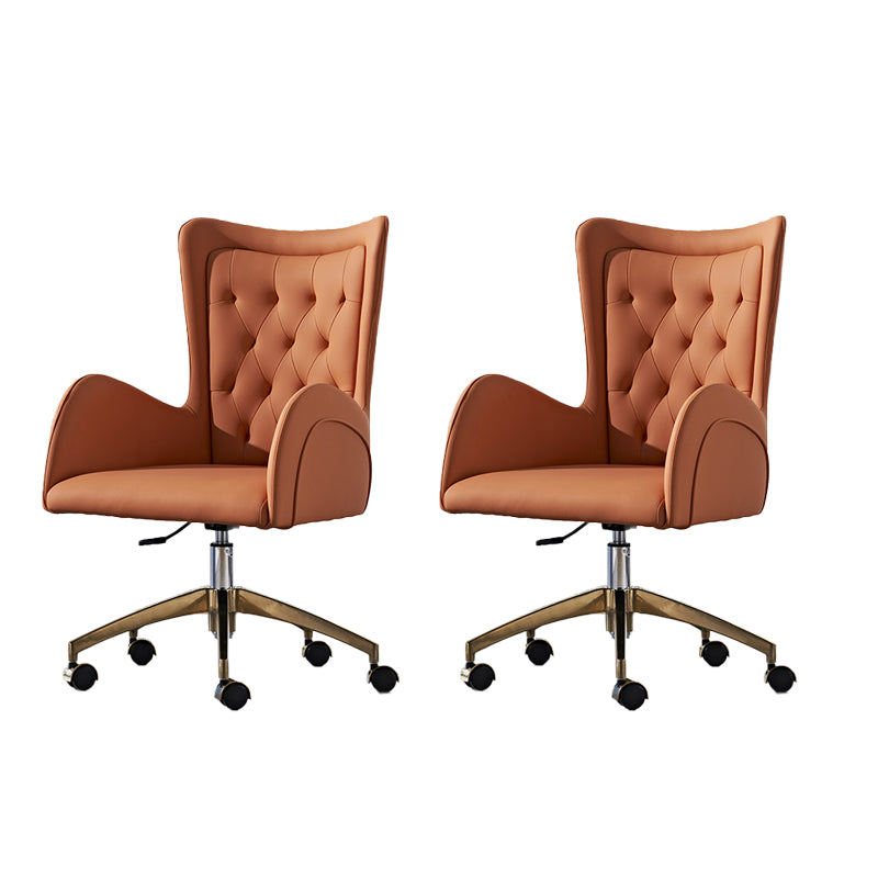 Contemporary Armless Leather Swivel Chair Wheels Tufted Adjustable Office Chair