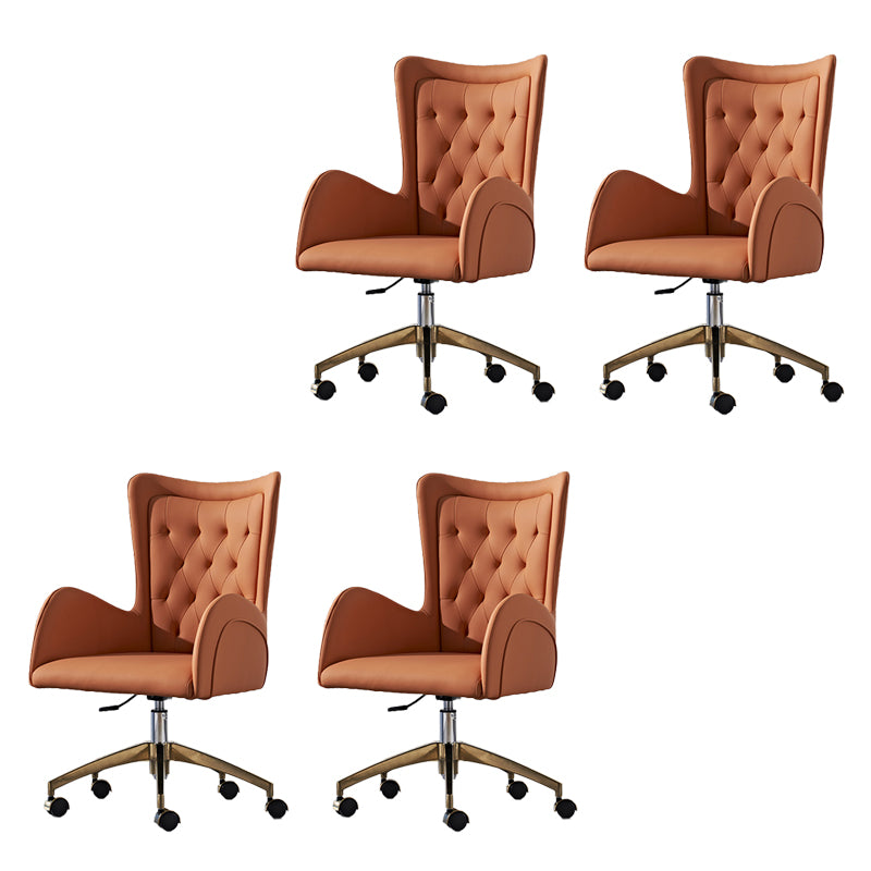 Contemporary Armless Leather Swivel Chair Wheels Tufted Adjustable Office Chair