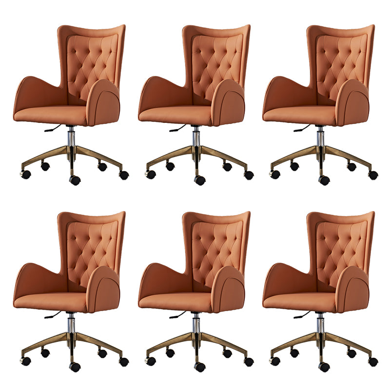 Contemporary Armless Leather Swivel Chair Wheels Tufted Adjustable Office Chair