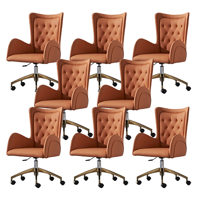 Contemporary Armless Leather Swivel Chair Wheels Tufted Adjustable Office Chair