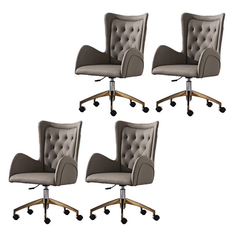 Contemporary Armless Leather Swivel Chair Wheels Tufted Adjustable Office Chair