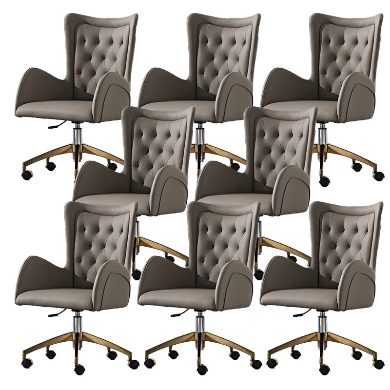 Contemporary Armless Leather Swivel Chair Wheels Tufted Adjustable Office Chair