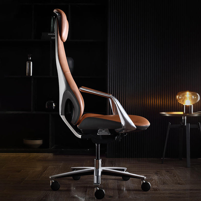 Modern Office Chair Leather Tilt Mechanism No Distressing Ergonomic Chair with Wheels