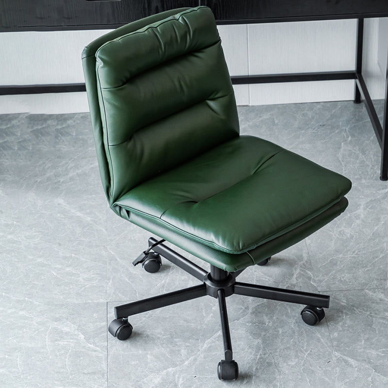 Armless Office Chair Leather No Distressing Ergonomic Desk Chair with Wheels