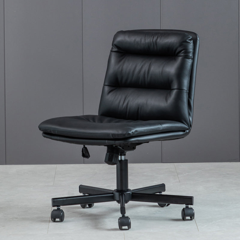 Armless Office Chair Leather No Distressing Ergonomic Desk Chair with Wheels