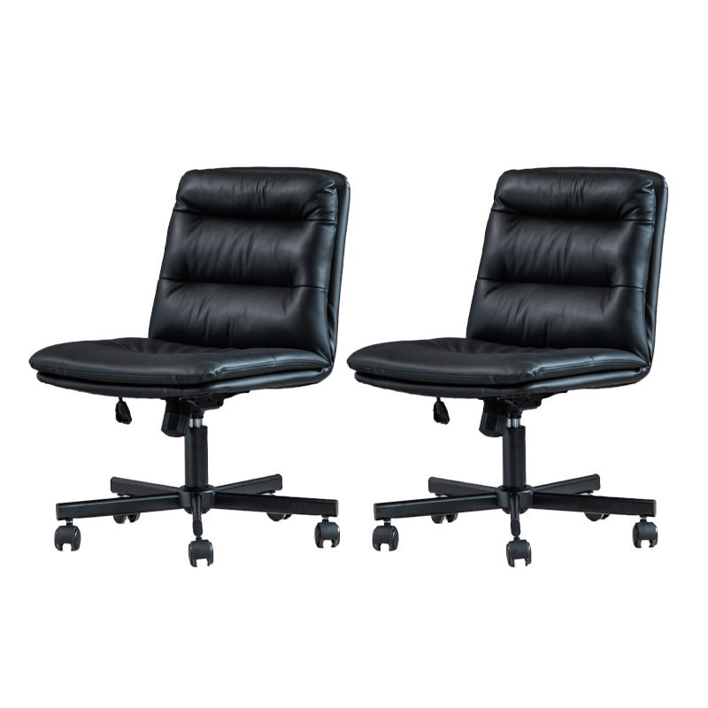 Armless Office Chair Leather No Distressing Ergonomic Desk Chair with Wheels