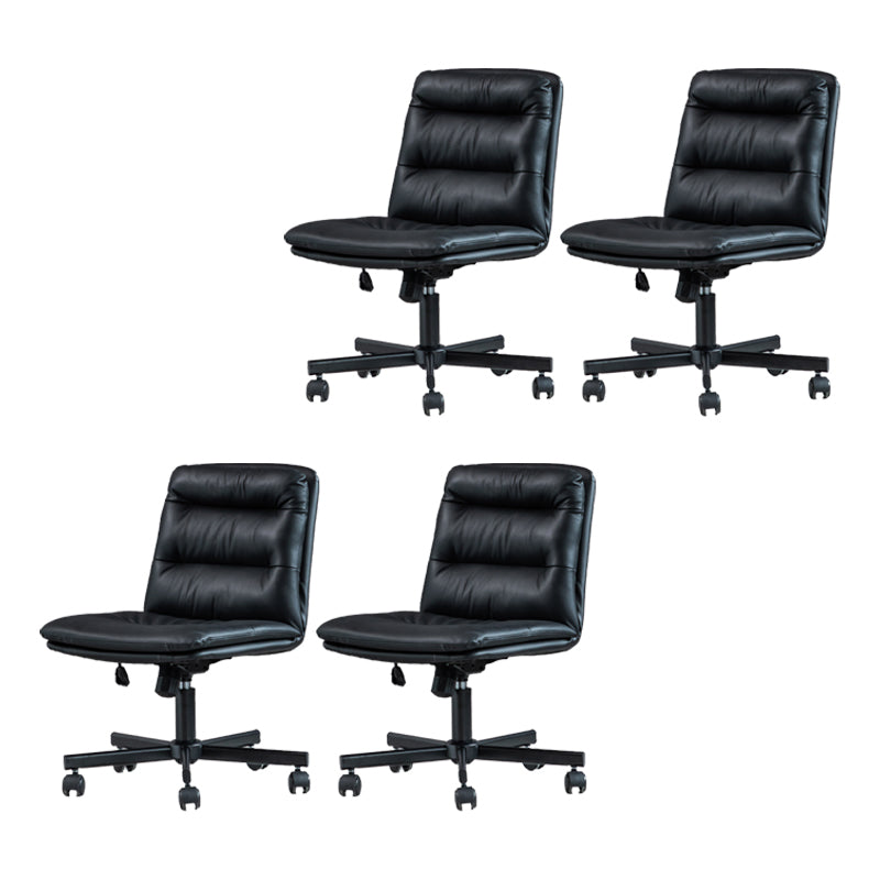 Armless Office Chair Leather No Distressing Ergonomic Desk Chair with Wheels