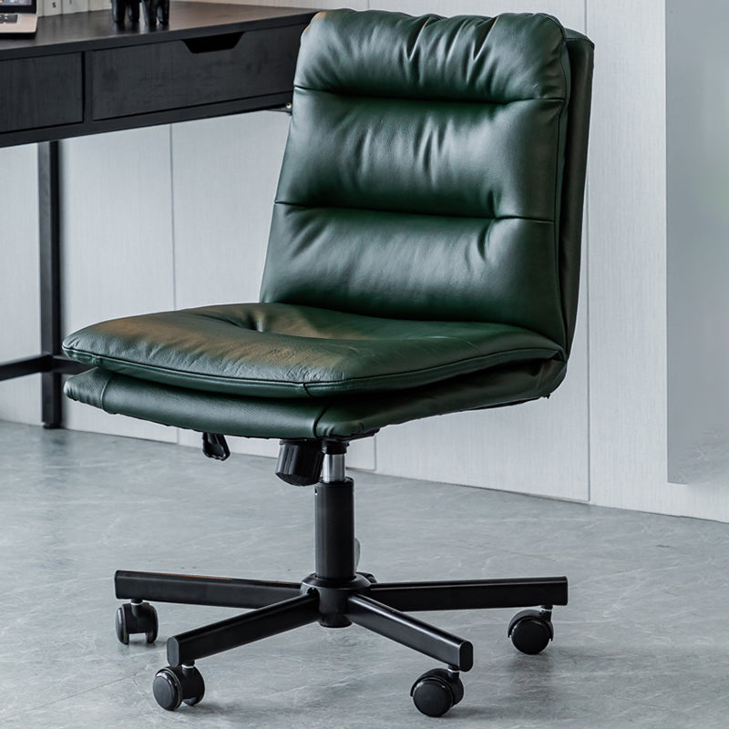 Armless Office Chair Leather No Distressing Ergonomic Desk Chair with Wheels