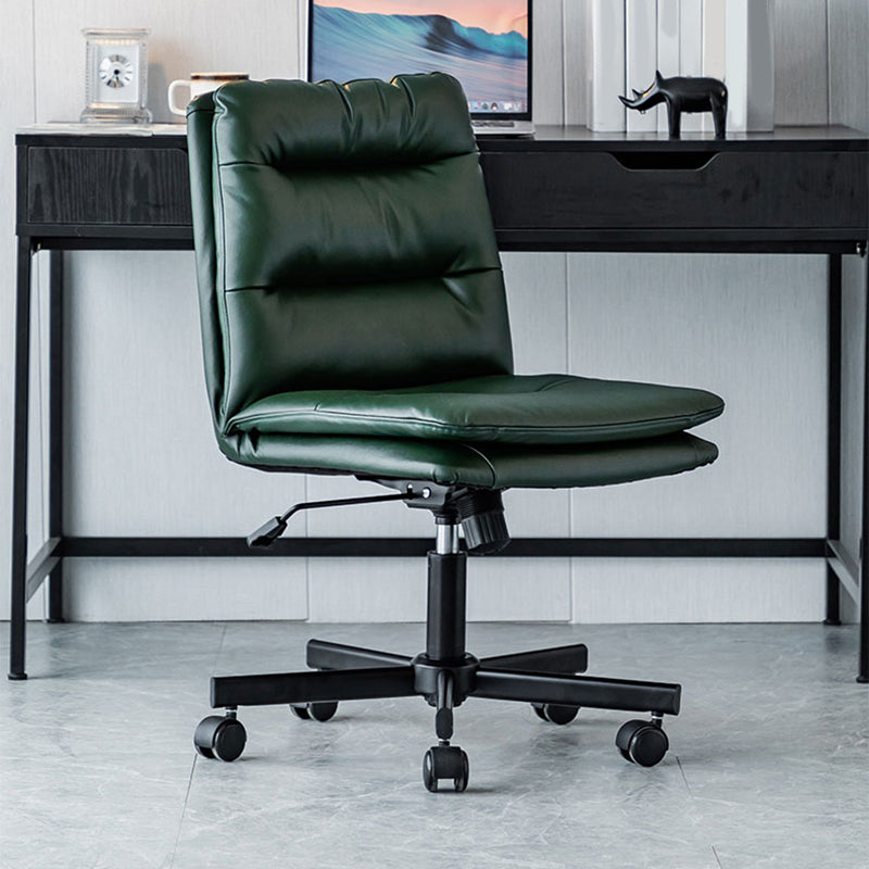 Armless Office Chair Leather No Distressing Ergonomic Desk Chair with Wheels