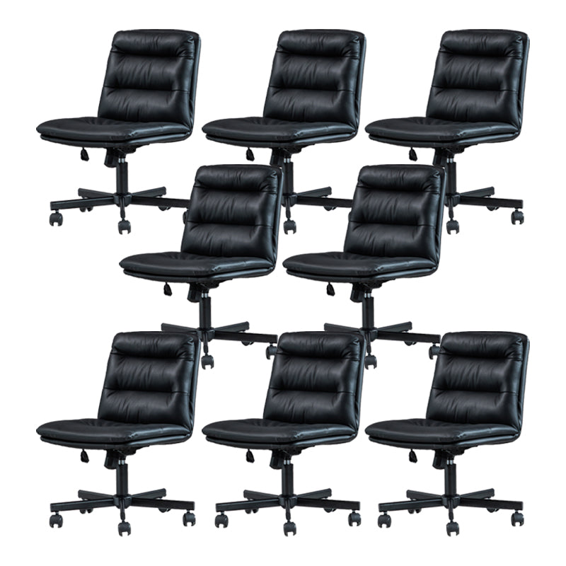 Armless Office Chair Leather No Distressing Ergonomic Desk Chair with Wheels