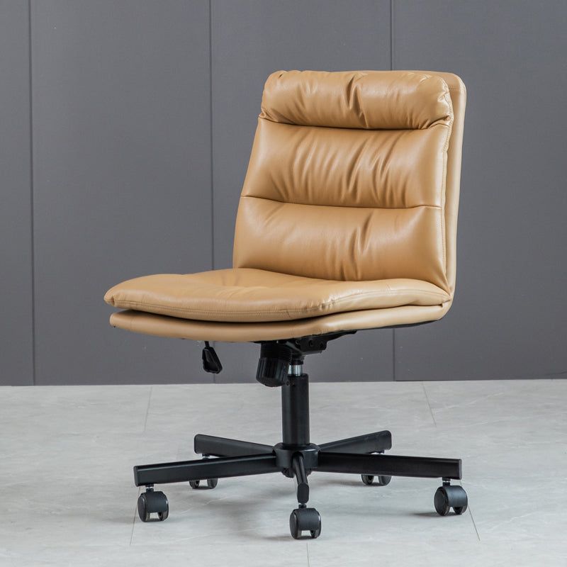 Armless Office Chair Leather No Distressing Ergonomic Desk Chair with Wheels