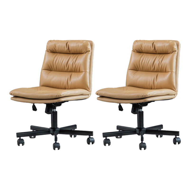 Armless Office Chair Leather No Distressing Ergonomic Desk Chair with Wheels