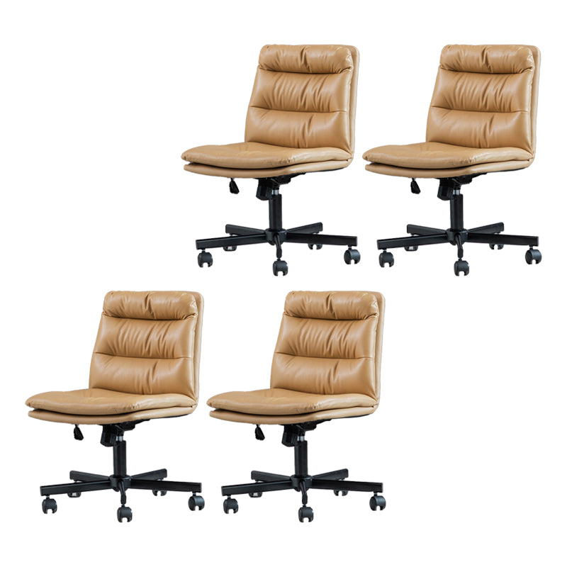 Armless Office Chair Leather No Distressing Ergonomic Desk Chair with Wheels