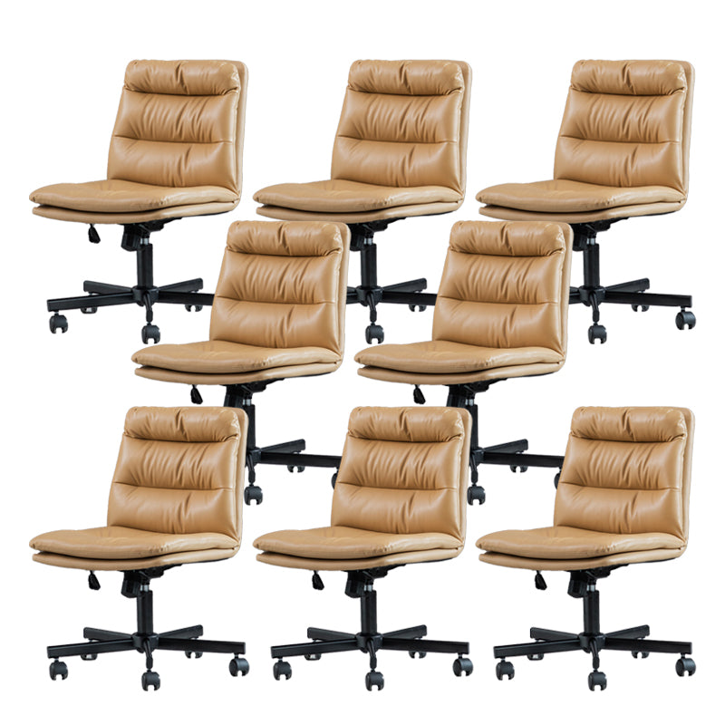 Armless Office Chair Leather No Distressing Ergonomic Desk Chair with Wheels