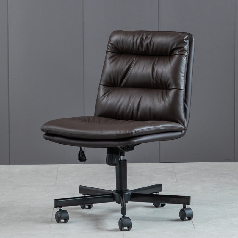 Armless Office Chair Leather No Distressing Ergonomic Desk Chair with Wheels