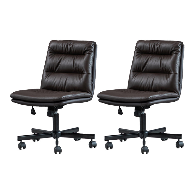 Armless Office Chair Leather No Distressing Ergonomic Desk Chair with Wheels