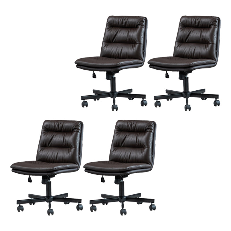 Armless Office Chair Leather No Distressing Ergonomic Desk Chair with Wheels