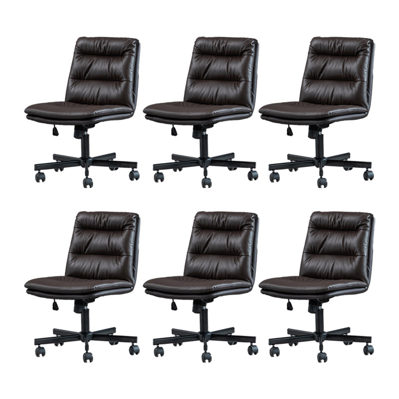 Armless Office Chair Leather No Distressing Ergonomic Desk Chair with Wheels