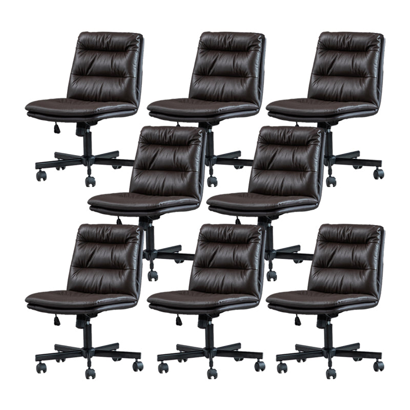 Armless Office Chair Leather No Distressing Ergonomic Desk Chair with Wheels