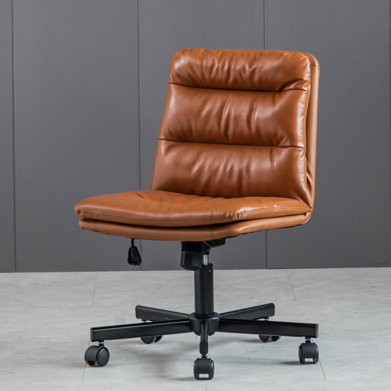 Armless Office Chair Leather No Distressing Ergonomic Desk Chair with Wheels