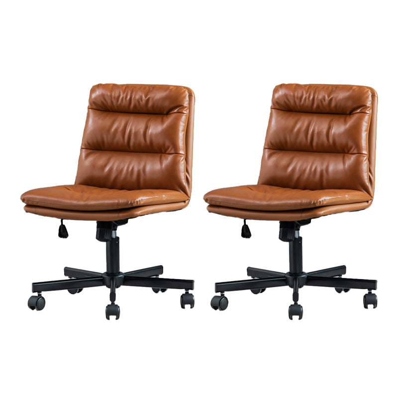 Armless Office Chair Leather No Distressing Ergonomic Desk Chair with Wheels