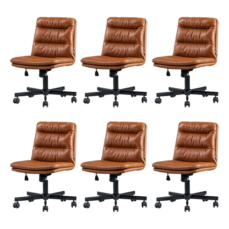 Armless Office Chair Leather No Distressing Ergonomic Desk Chair with Wheels