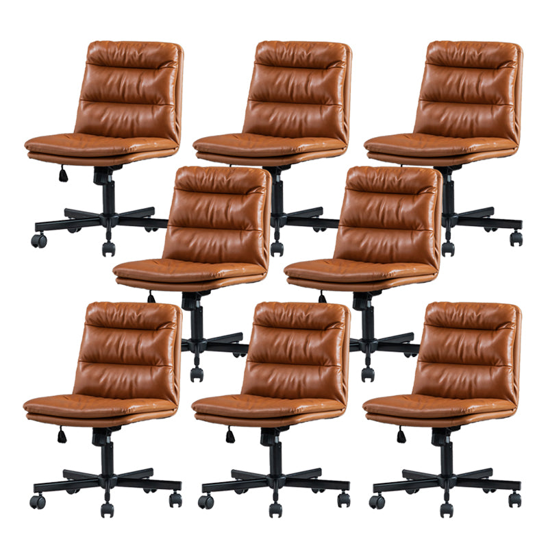 Armless Office Chair Leather No Distressing Ergonomic Desk Chair with Wheels