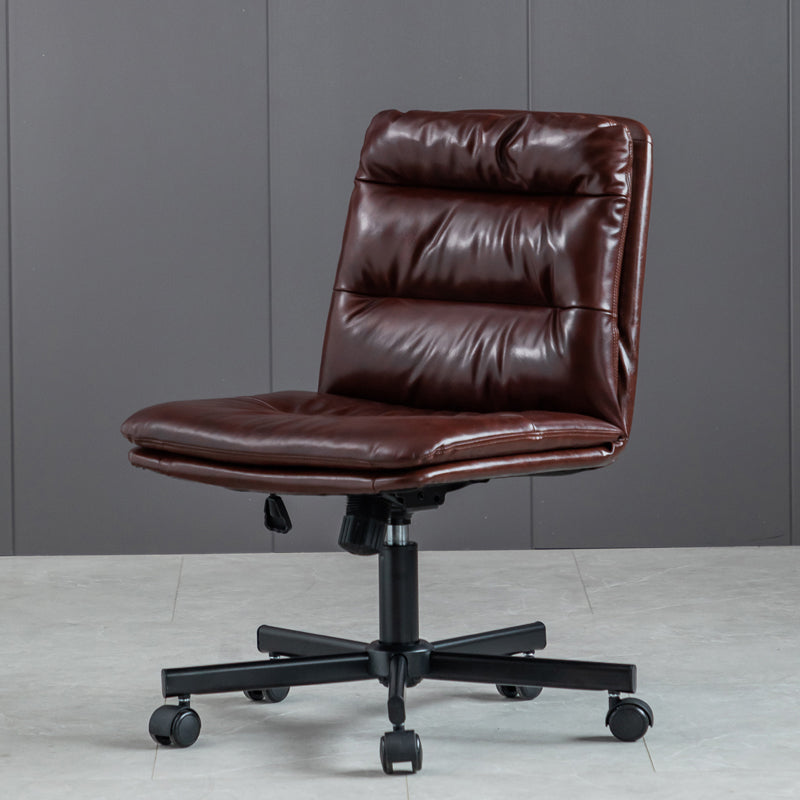 Armless Office Chair Leather No Distressing Ergonomic Desk Chair with Wheels