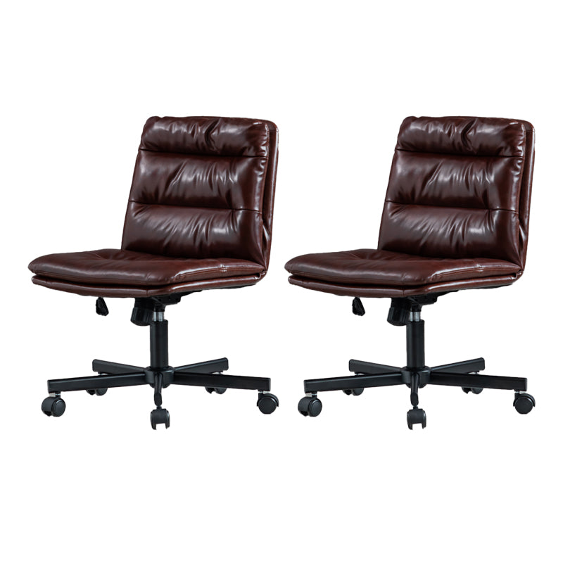 Armless Office Chair Leather No Distressing Ergonomic Desk Chair with Wheels