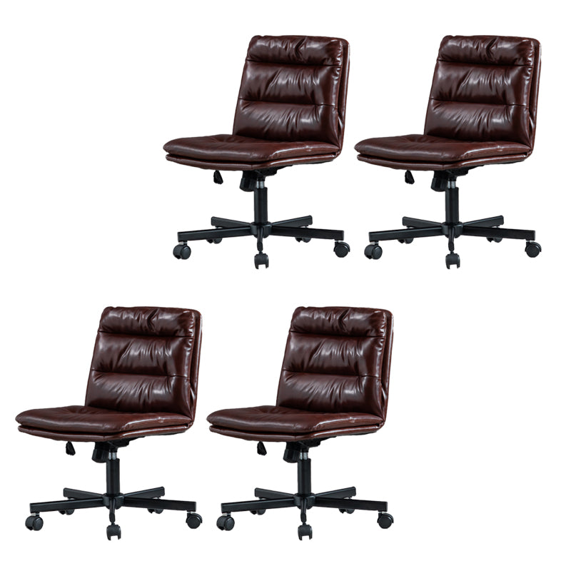 Armless Office Chair Leather No Distressing Ergonomic Desk Chair with Wheels