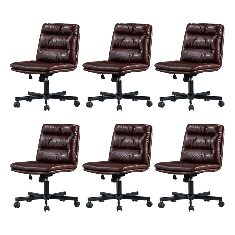 Armless Office Chair Leather No Distressing Ergonomic Desk Chair with Wheels