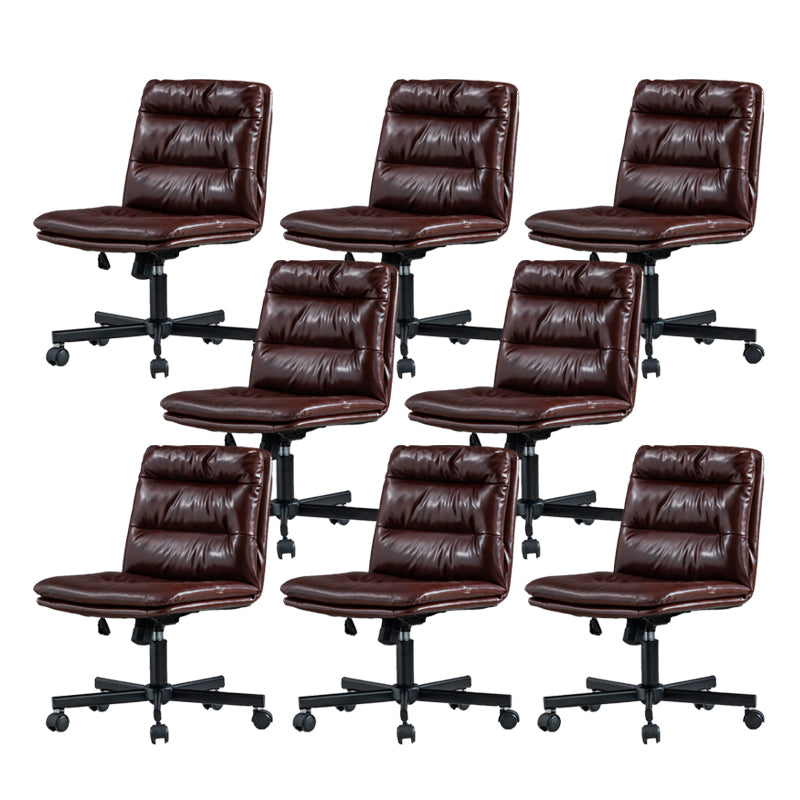 Armless Office Chair Leather No Distressing Ergonomic Desk Chair with Wheels