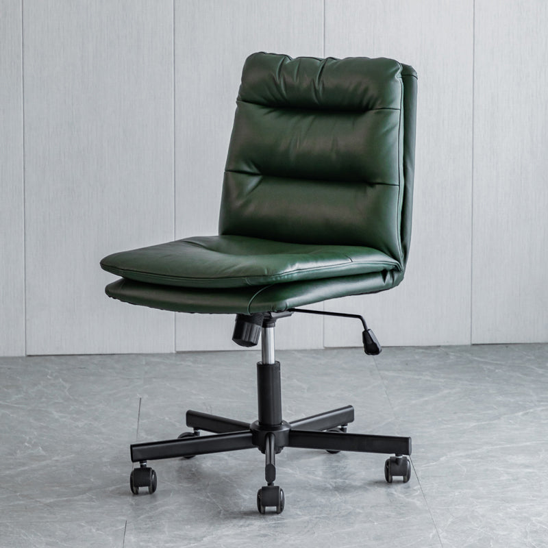 Armless Office Chair Leather No Distressing Ergonomic Desk Chair with Wheels