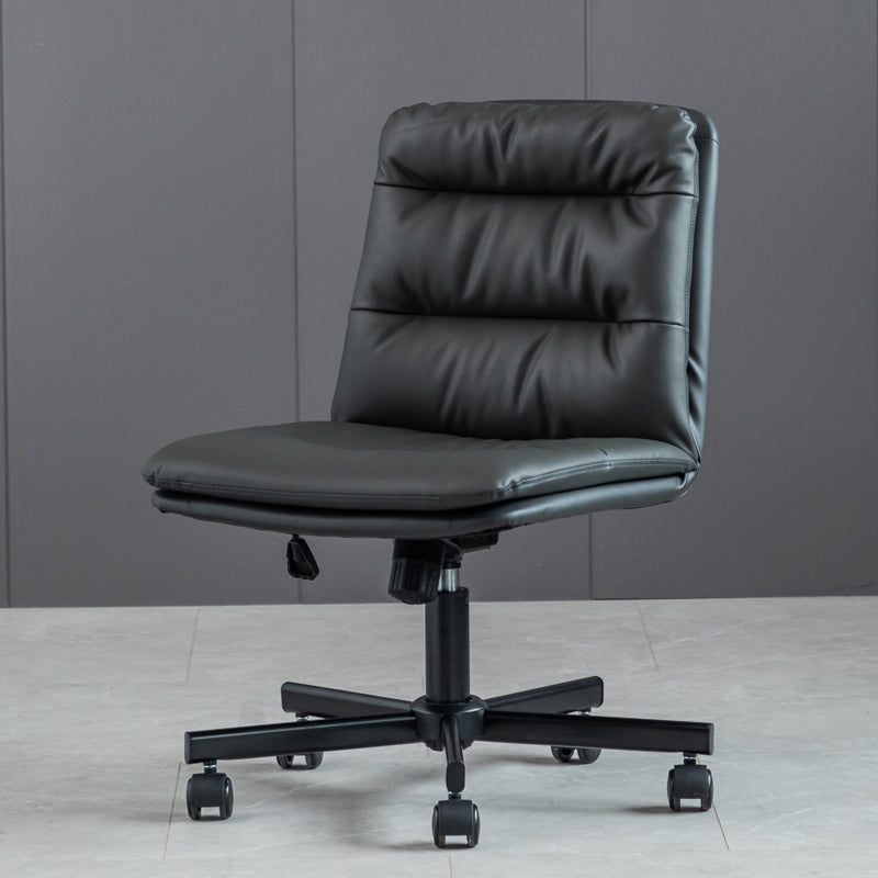 Armless Office Chair Leather No Distressing Ergonomic Desk Chair with Wheels