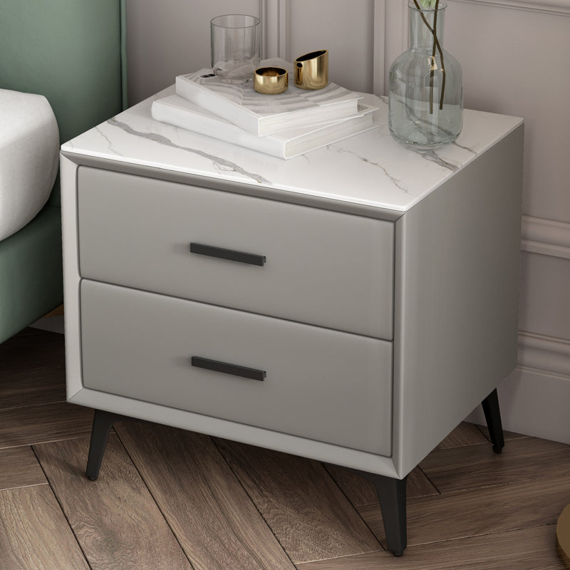 Stone Night Table Contemporary Bedside Cabinet with 2 Drawers