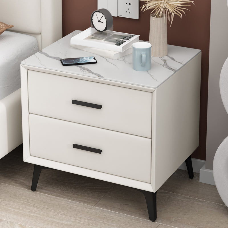 Stone Night Table Contemporary Bedside Cabinet with 2 Drawers