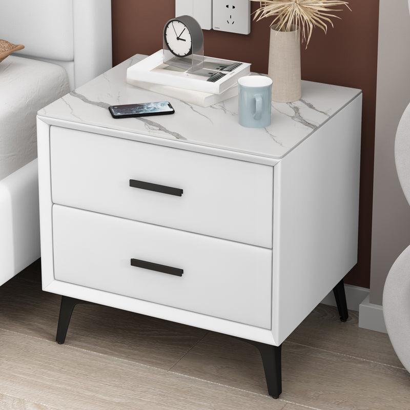 Stone Night Table Contemporary Bedside Cabinet with 2 Drawers