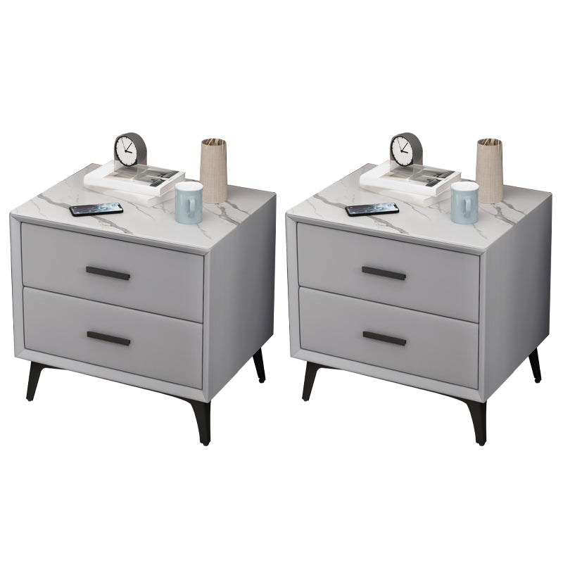 Stone Night Table Contemporary Bedside Cabinet with 2 Drawers