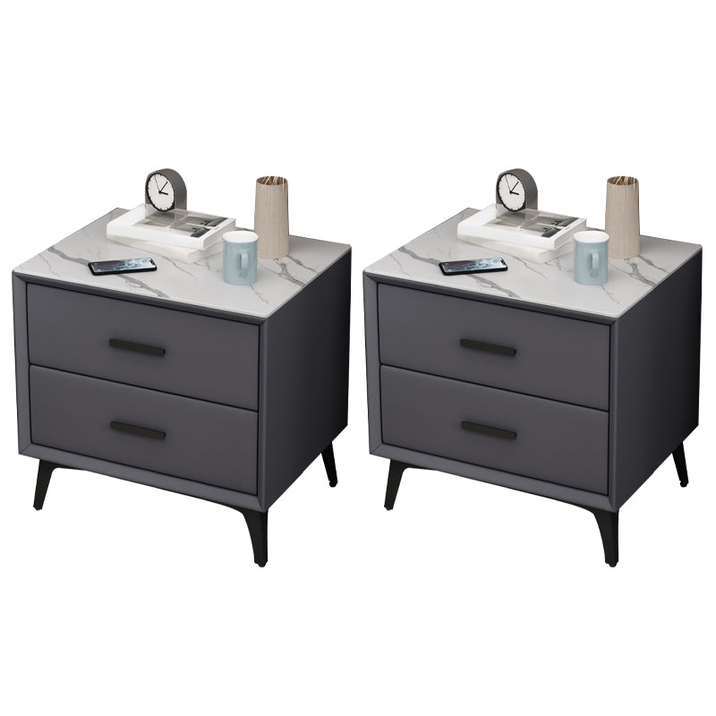 Stone Night Table Contemporary Bedside Cabinet with 2 Drawers