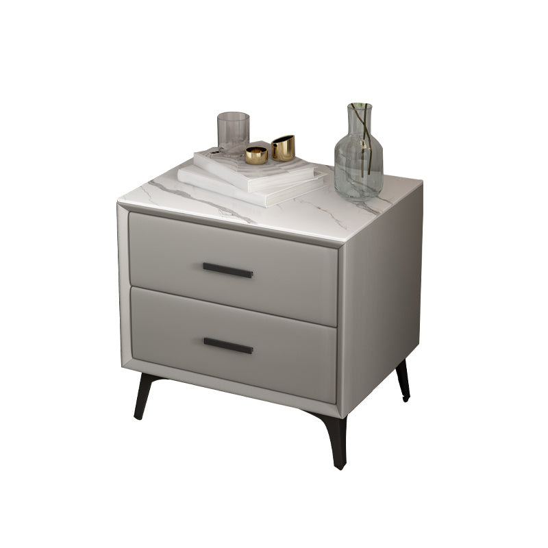 Stone Night Table Contemporary Bedside Cabinet with 2 Drawers