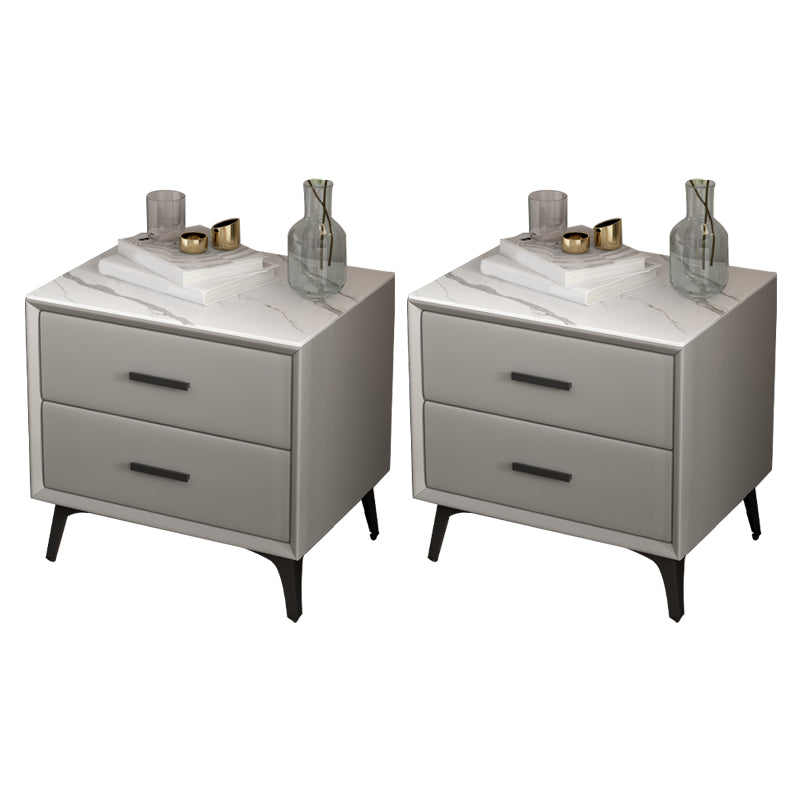 Stone Night Table Contemporary Bedside Cabinet with 2 Drawers