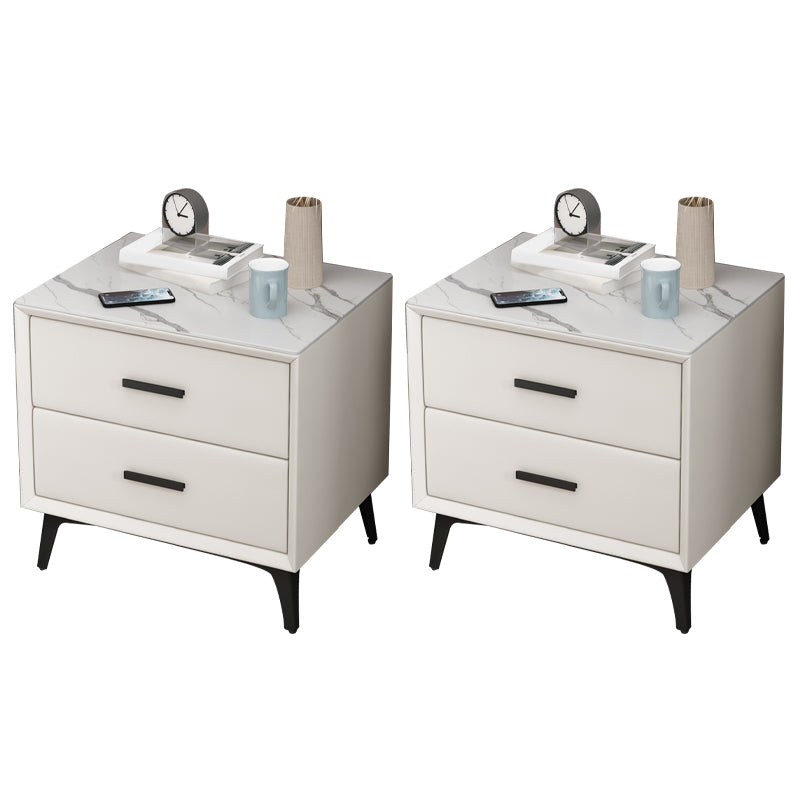 Stone Night Table Contemporary Bedside Cabinet with 2 Drawers