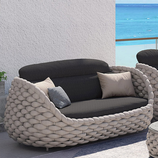 Tropical Outdoor Patio Sofa Fabric White Gray With Cushions Wicker/Rattan