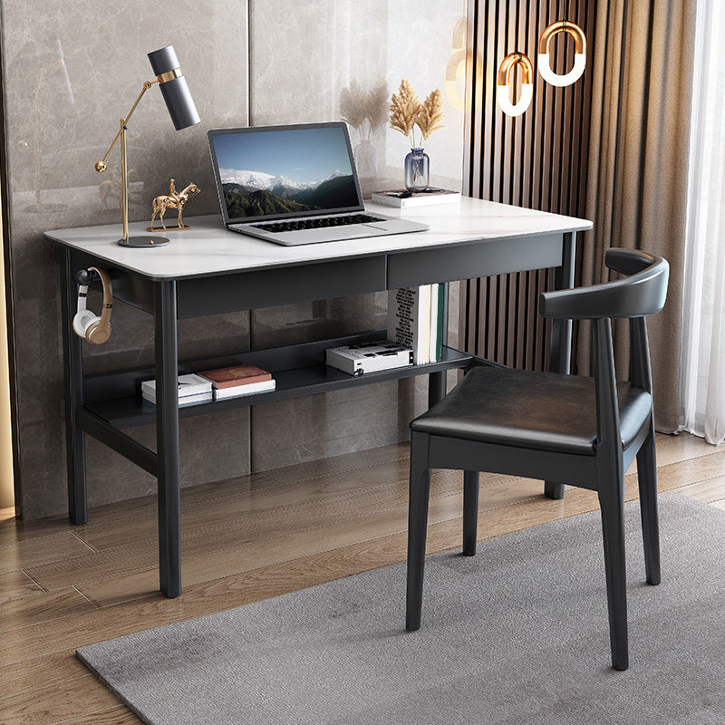 Modern Rectangle Office Desk Antique Finish Computer Desk with Metal Legs