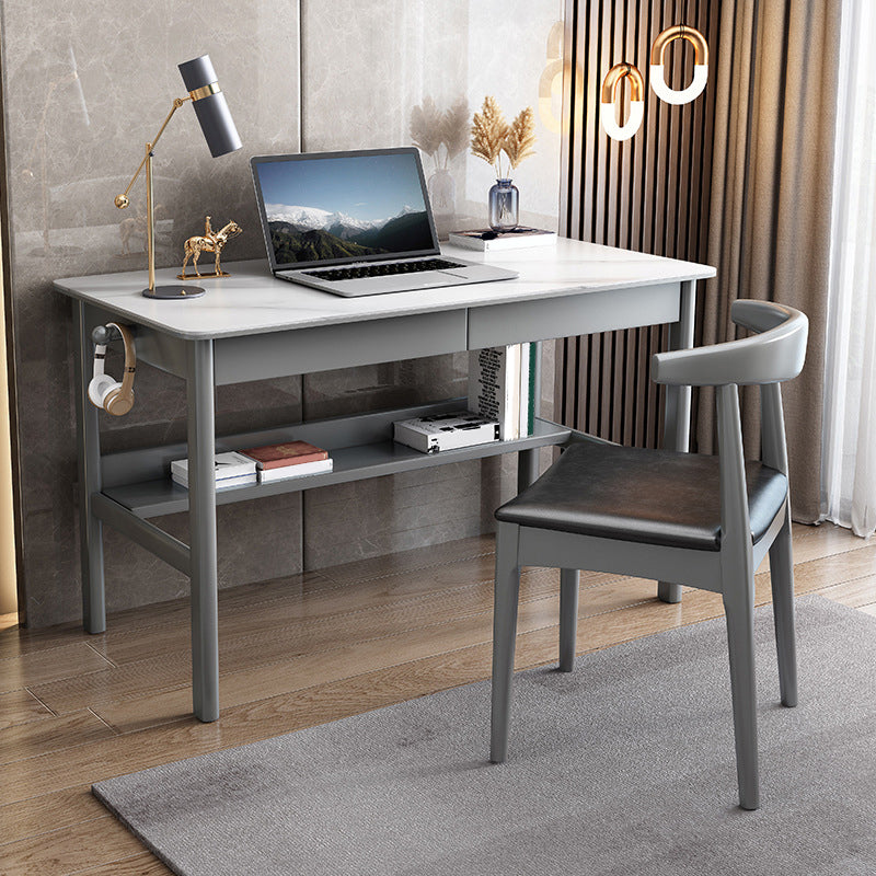 Modern Rectangle Office Desk Antique Finish Computer Desk with Metal Legs