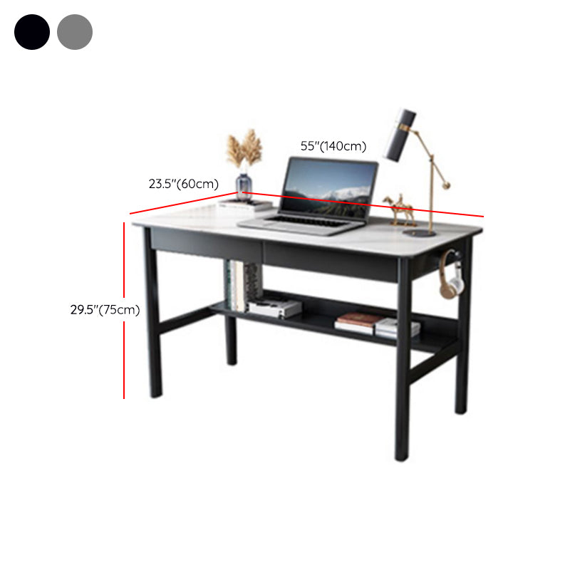 Modern Rectangle Office Desk Antique Finish Computer Desk with Metal Legs