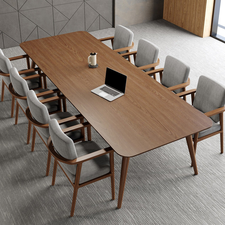 Rectangular Shaped Wooden Conference Table 4 Legs Task Desk in Brown