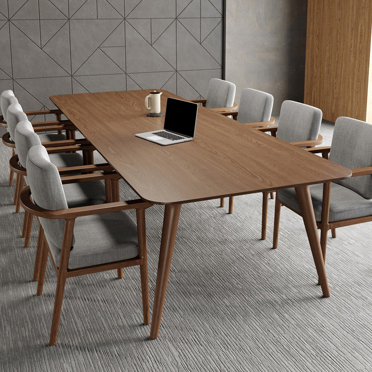 Rectangular Shaped Wooden Conference Table 4 Legs Task Desk in Brown