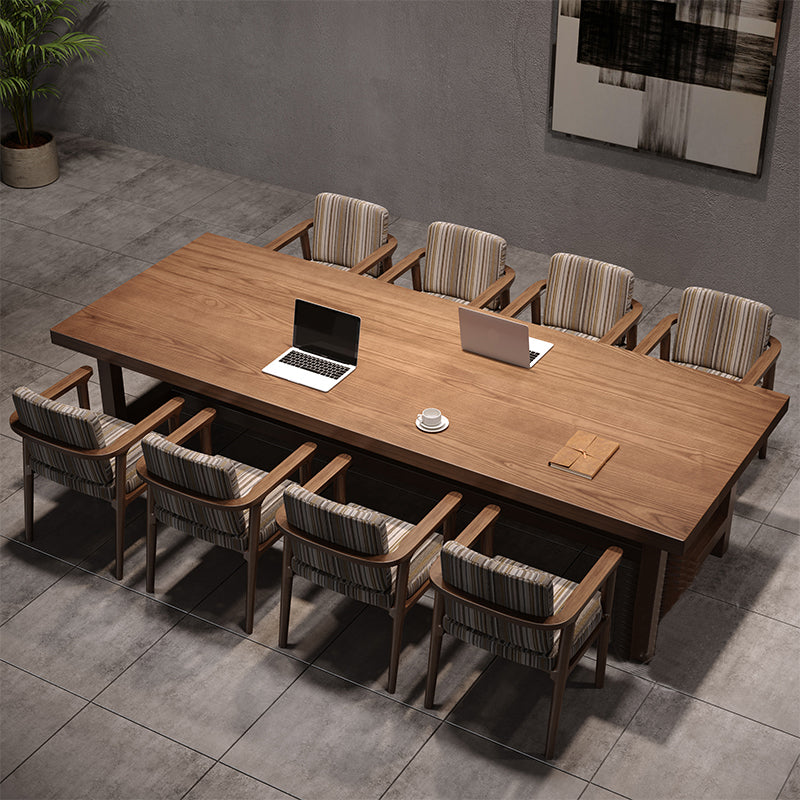 Rectangular Shaped Office Conference Table Wooden Writing Desk in Brown