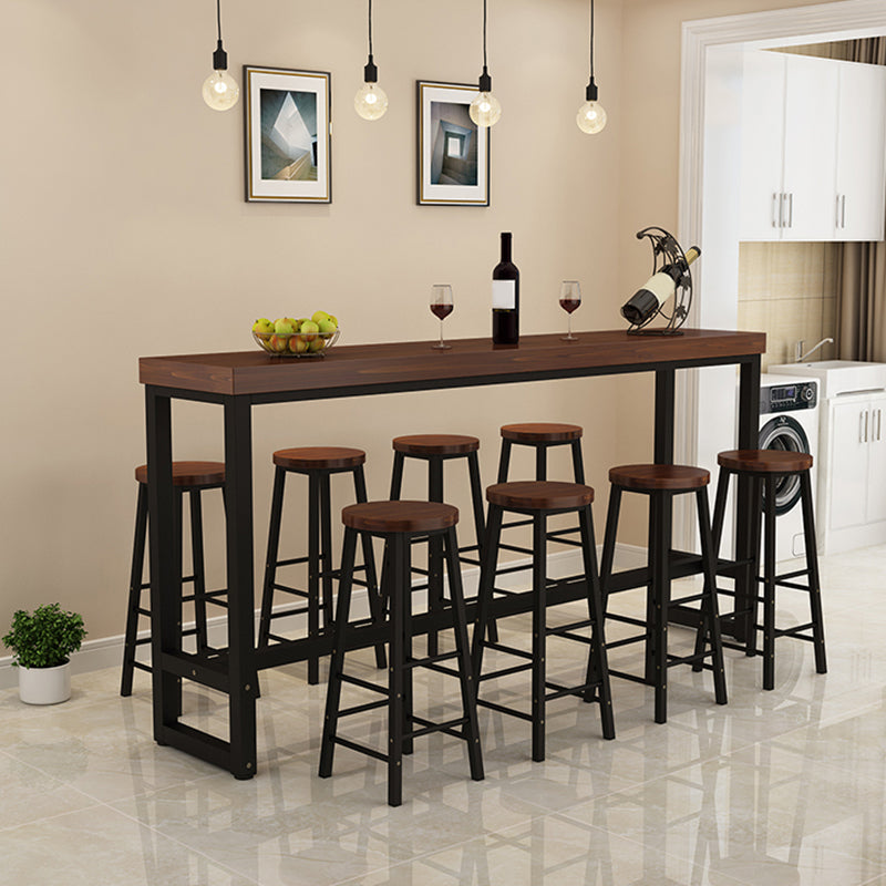 Contemporary Solid Wood Bar Dining Table Rectangle Bar Table in Brown